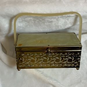 1950’s circa brass filigree and pearl lucite purse